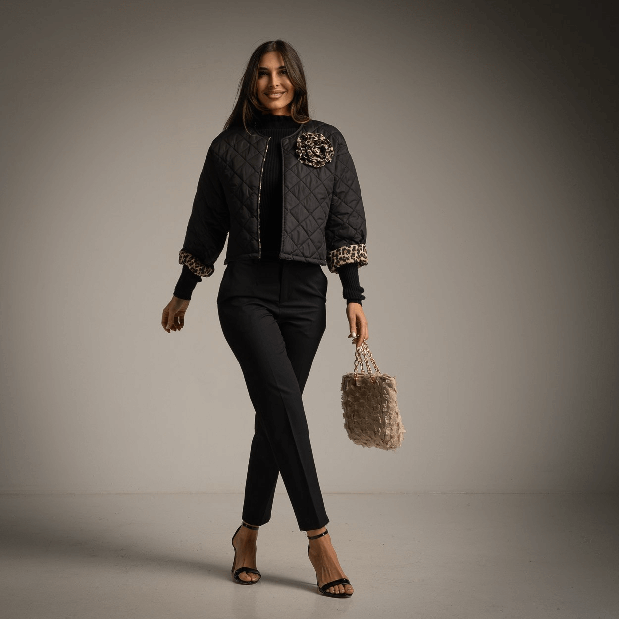 Padded Jacket with Animal Print Lining